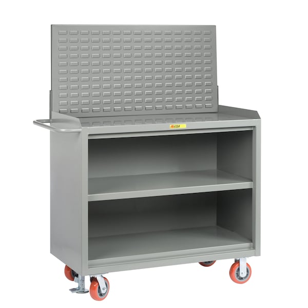 Mobile Bench Cabinets, 36"W, Center Shelf, Louvered Panel